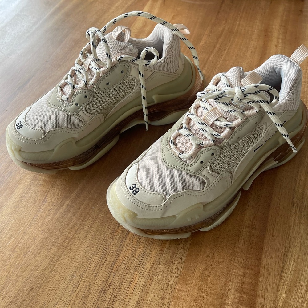 Balenciaga triple s sneaker, clear sole, color nude, women’s size 38